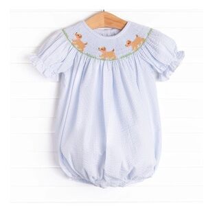 Stitchy Fish Walk and Wag Smocked Girl Bubble, Blue, Size 3M